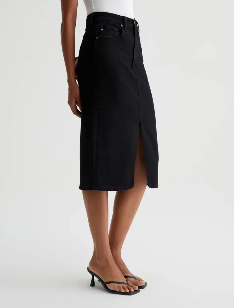 AG Denim Tefi Hi Waisted Midi Skirt - Black Cast