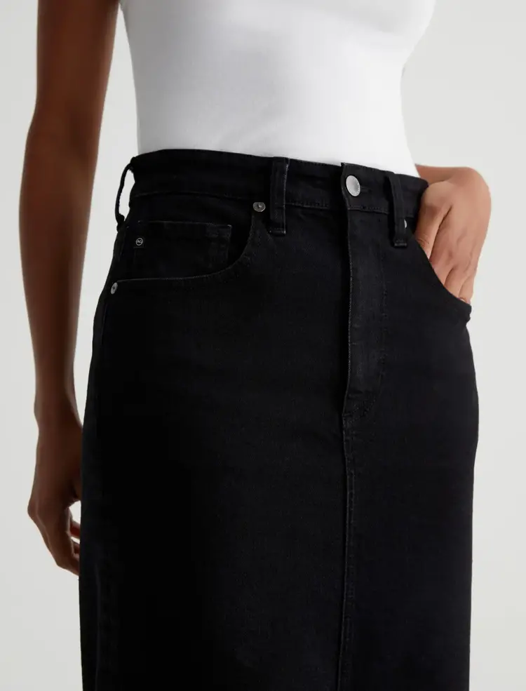 AG Denim Tefi Hi Waisted Midi Skirt - Black Cast