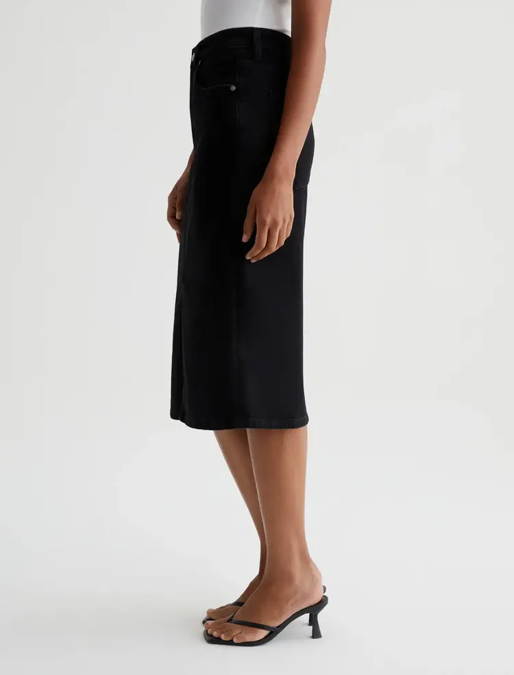AG Denim Tefi Hi Waisted Midi Skirt - Black Cast