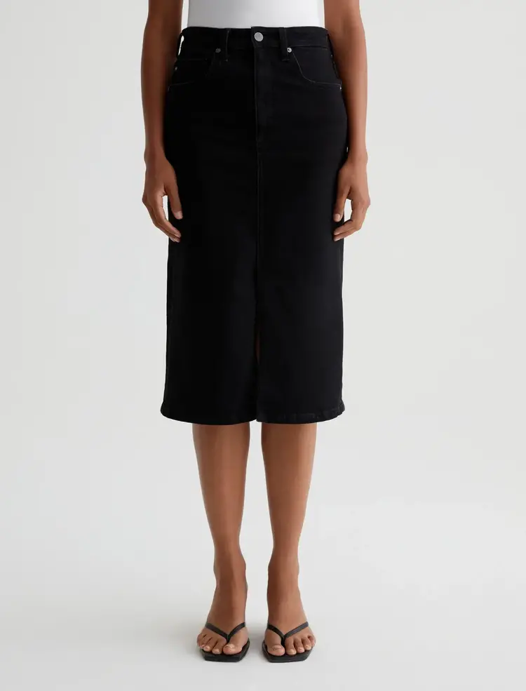 AG Denim Tefi Hi Waisted Midi Skirt - Black Cast
