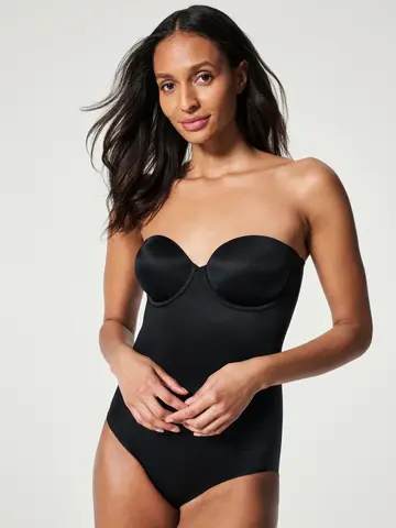 Spanx Strapless Cupped Panty Bodysuit Very Black