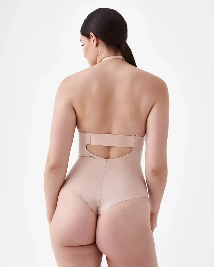 Spanx Plunge Low Back Thong Champagne Beige