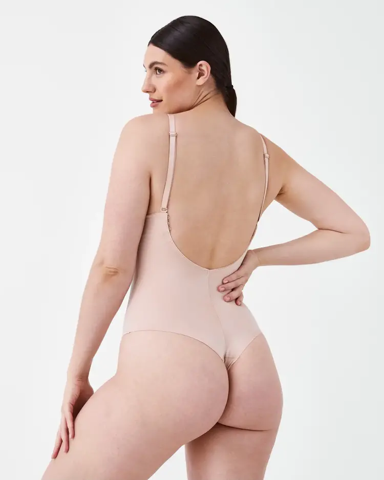Spanx Plunge Low Back Thong Champagne Beige