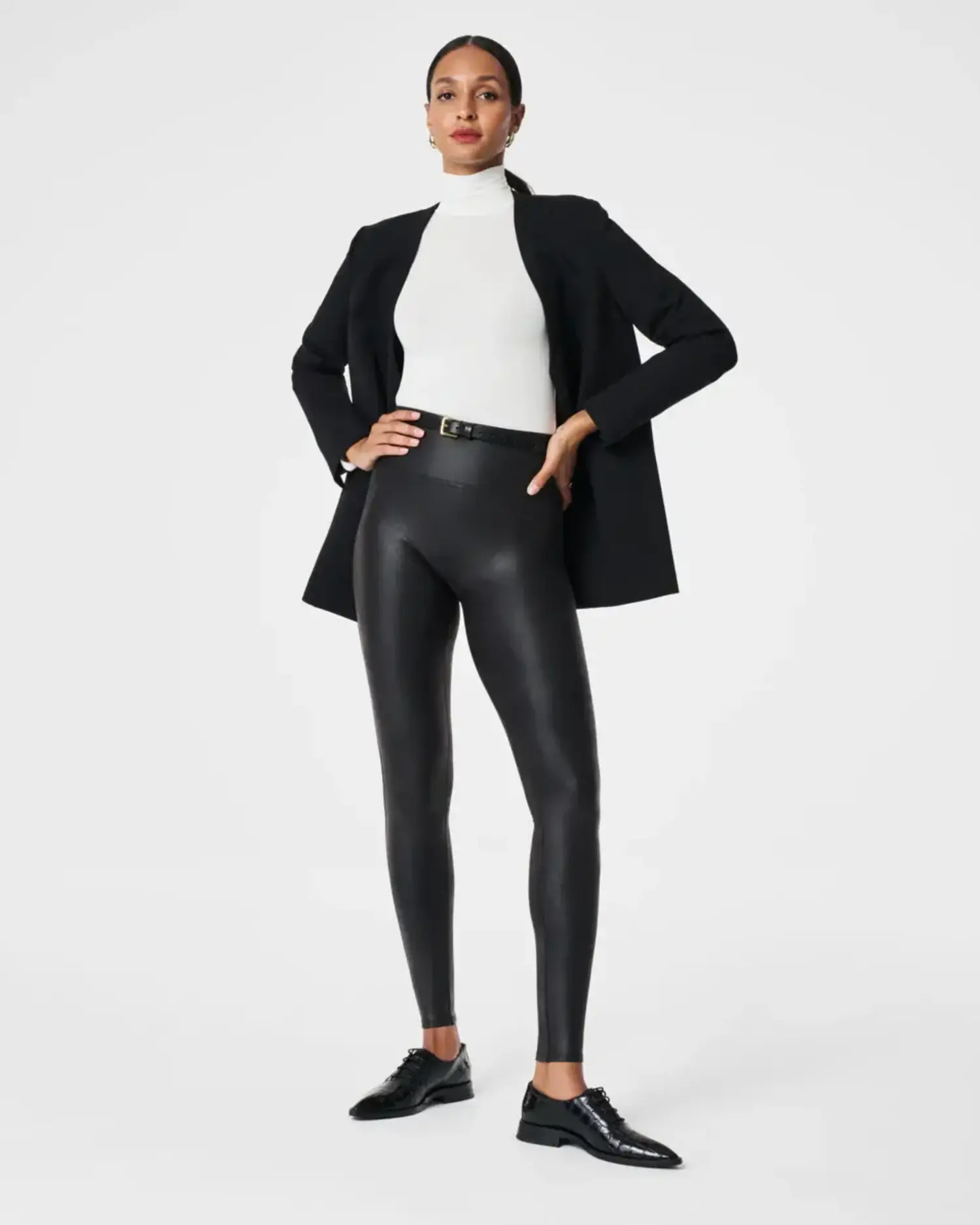 SPANX Women's Quilted Faux Leather Leggings, Very Black, S at   Women's Clothing store
