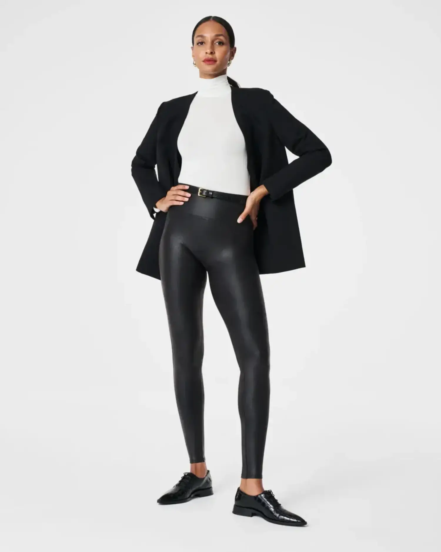 SPANX Assets Women's All Over Faux Leather Leggings - (Very Black, Large)  at  Women's Clothing store