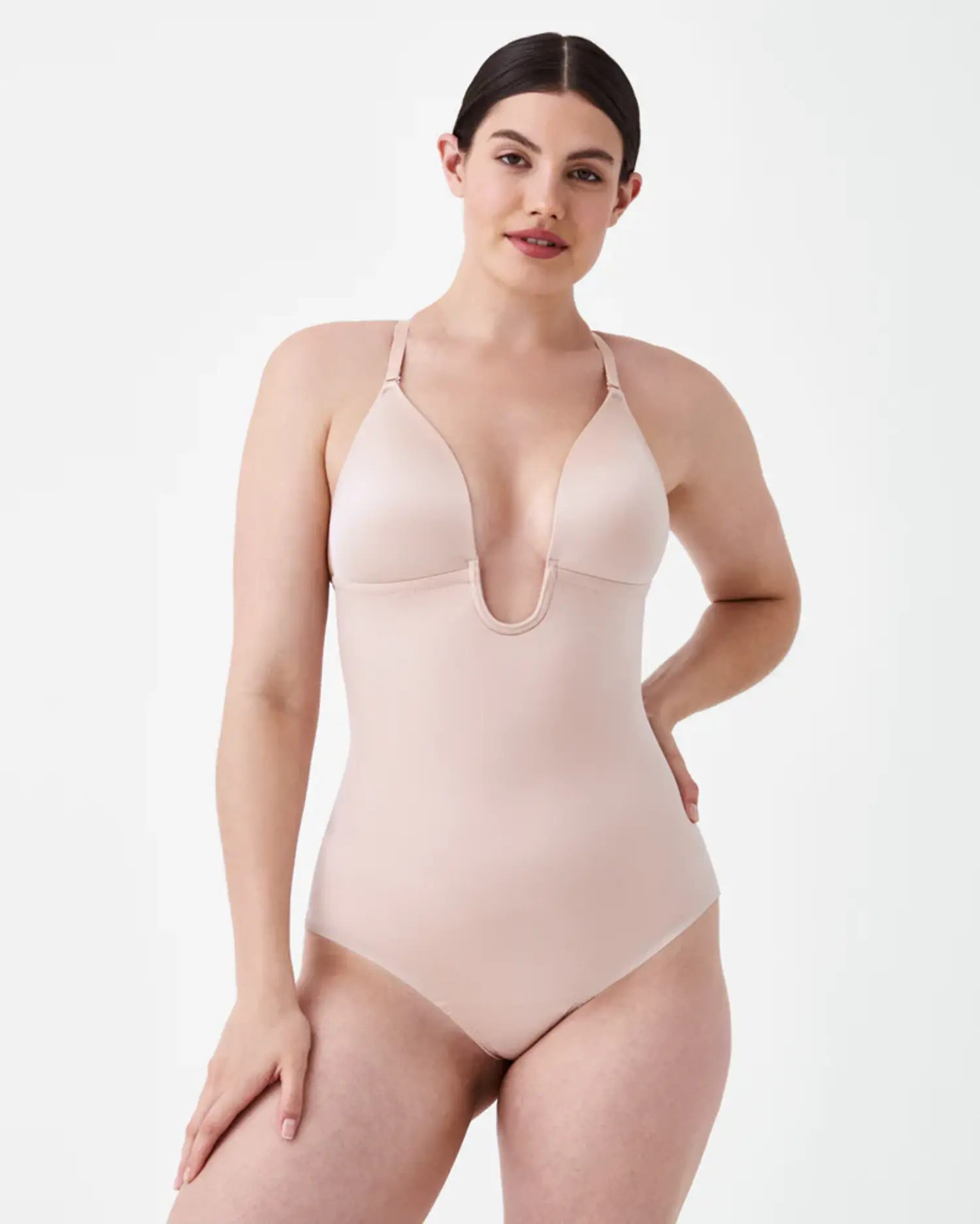 Spanx Plunge Low Back Thong Champagne Beige