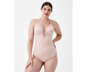 Spanx Shapewear Plunge Low-back Mid-thigh Bodysuit, Champagne