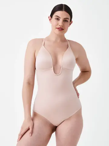 Spanx Plunge Low Back Thong Champagne Beige