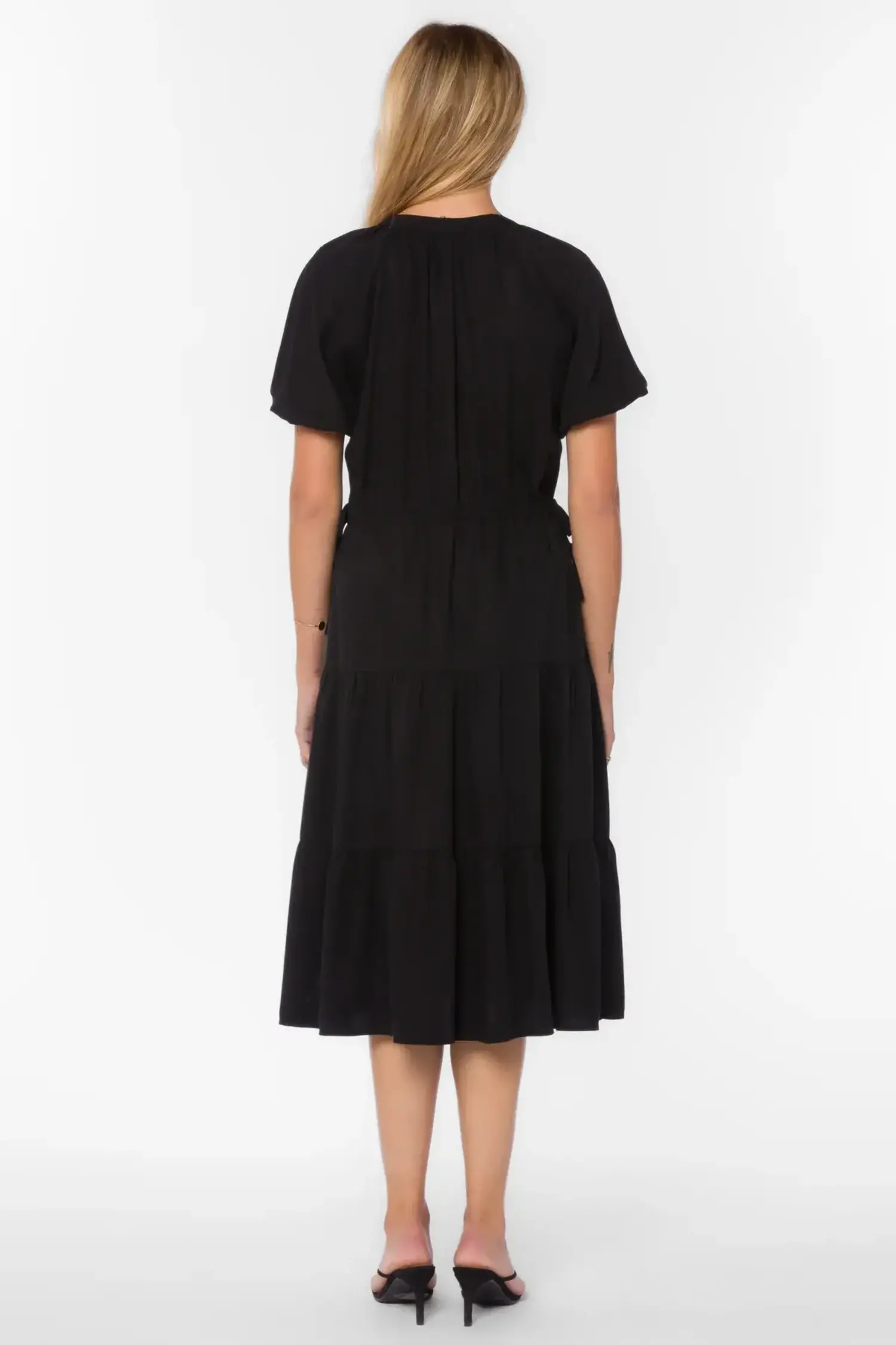 Black Tiered Midi Length Shirt Dress