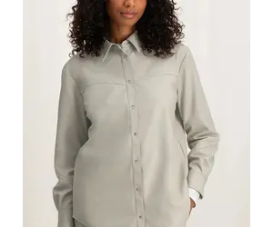 Faux Leather Eyelet Classic Shirt in Cream