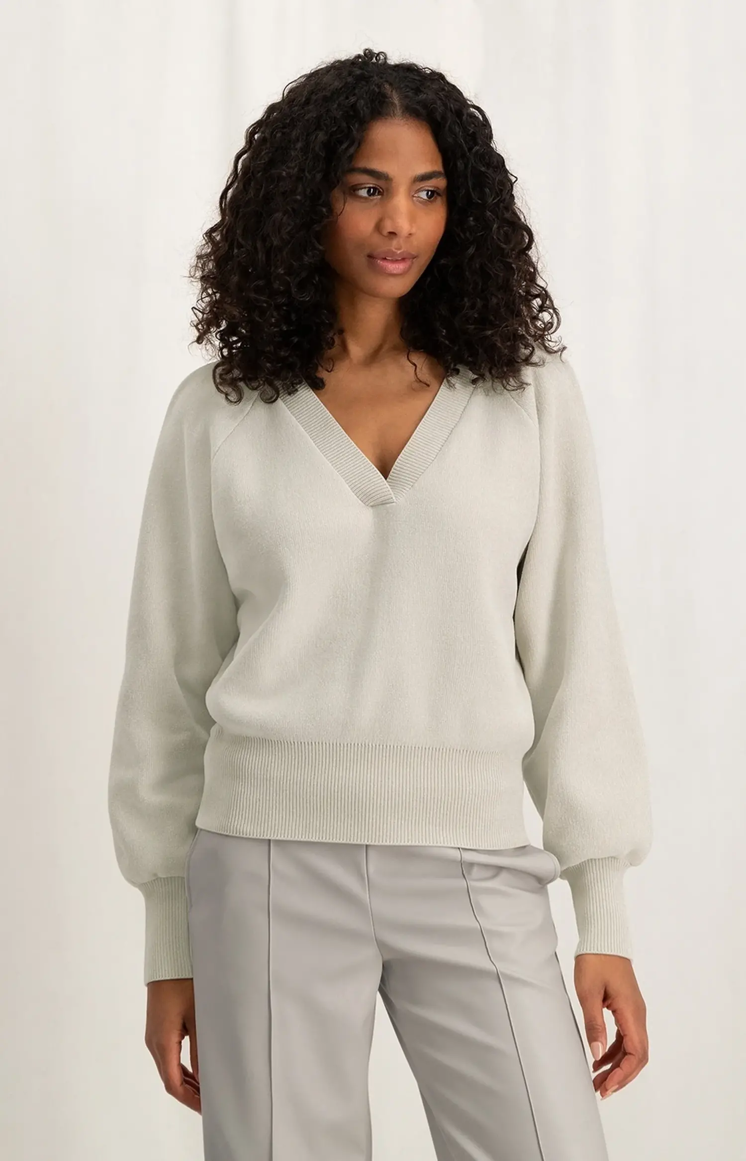 Yaya  V-Neck Chenille Sweater Silver Lining - Tryst Boutique