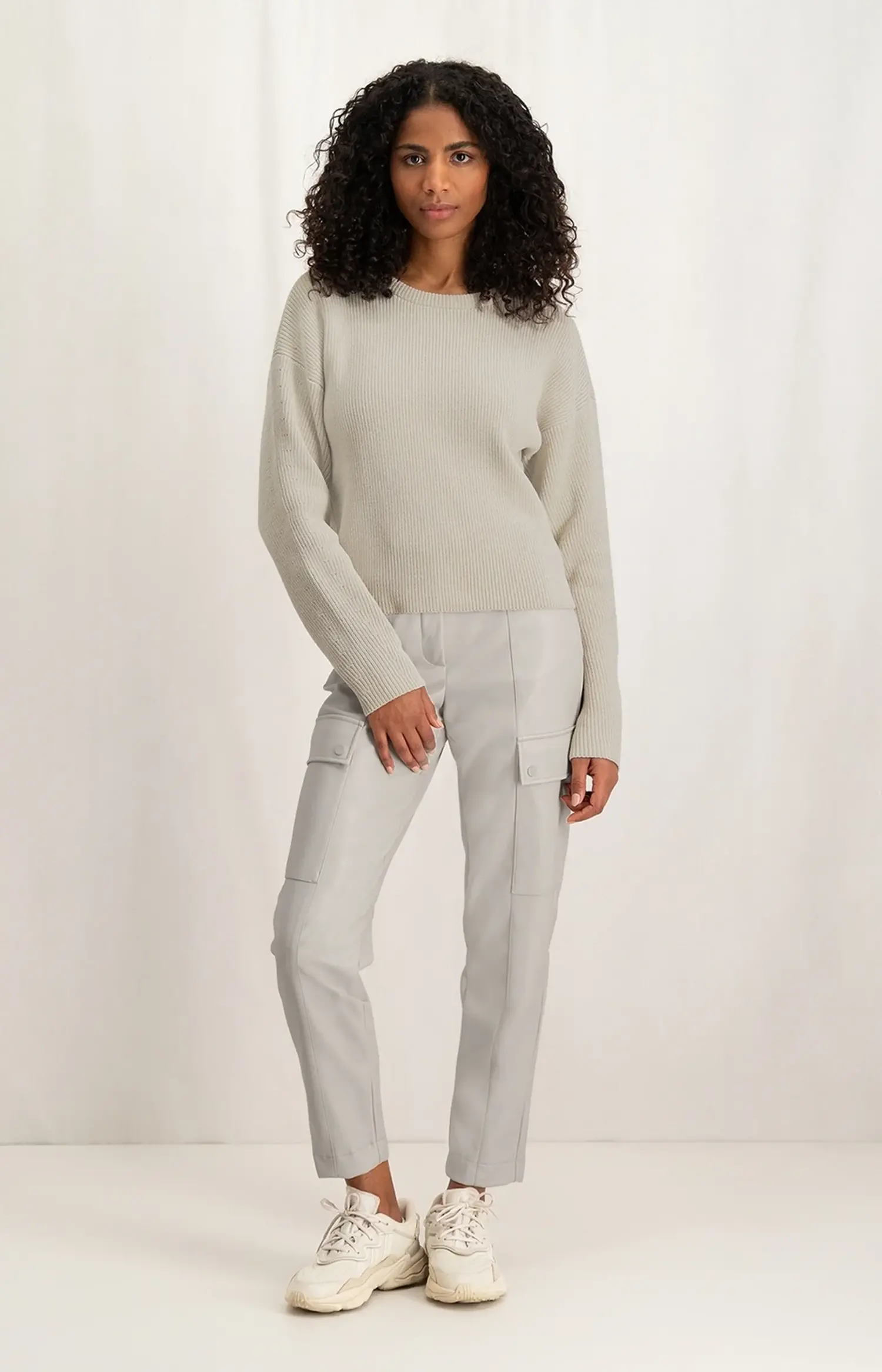 Yaya  V-Neck Chenille Sweater Silver Lining - Tryst Boutique