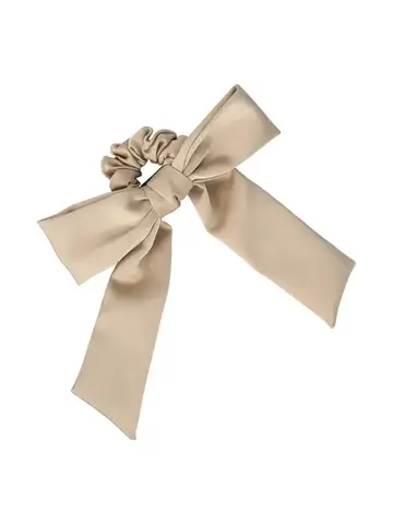 LimLim Accessories Long Satin Bow Scrunchie Beige