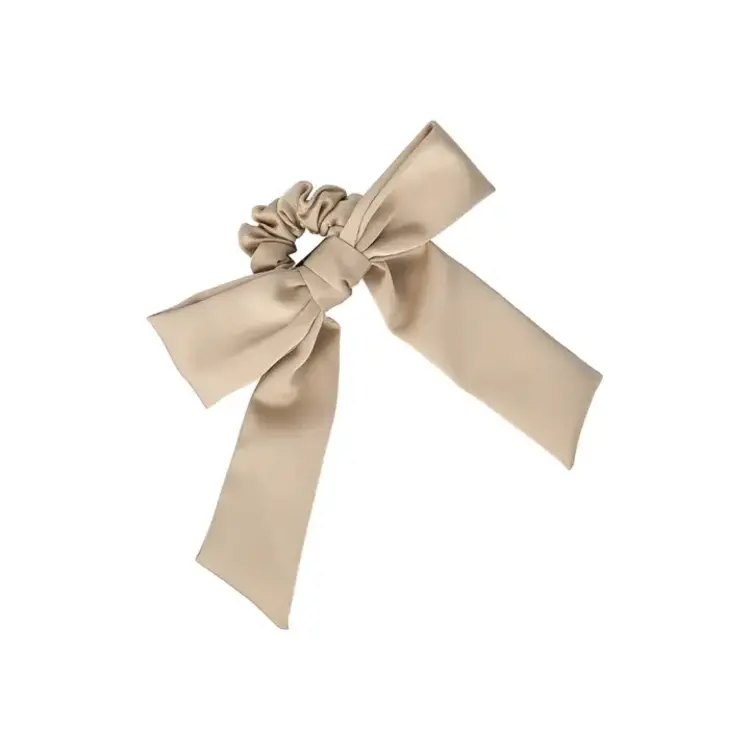 LimLim Accessories Long Satin Bow Scrunchie Beige