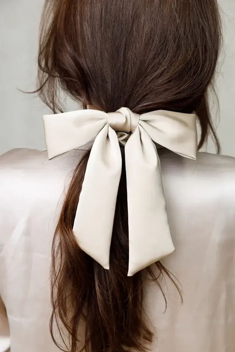LimLim Accessories Long Satin Bow Scrunchie Beige