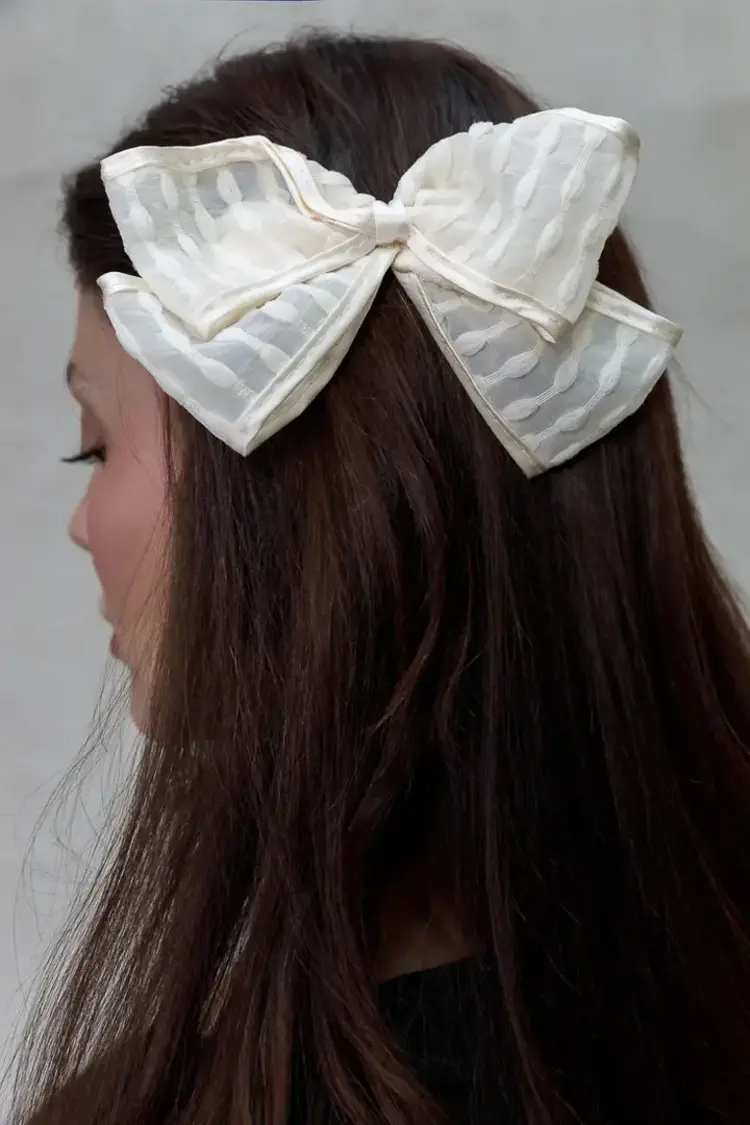 LimLim Accessories Mesh Sheer Velvet Bow Cream