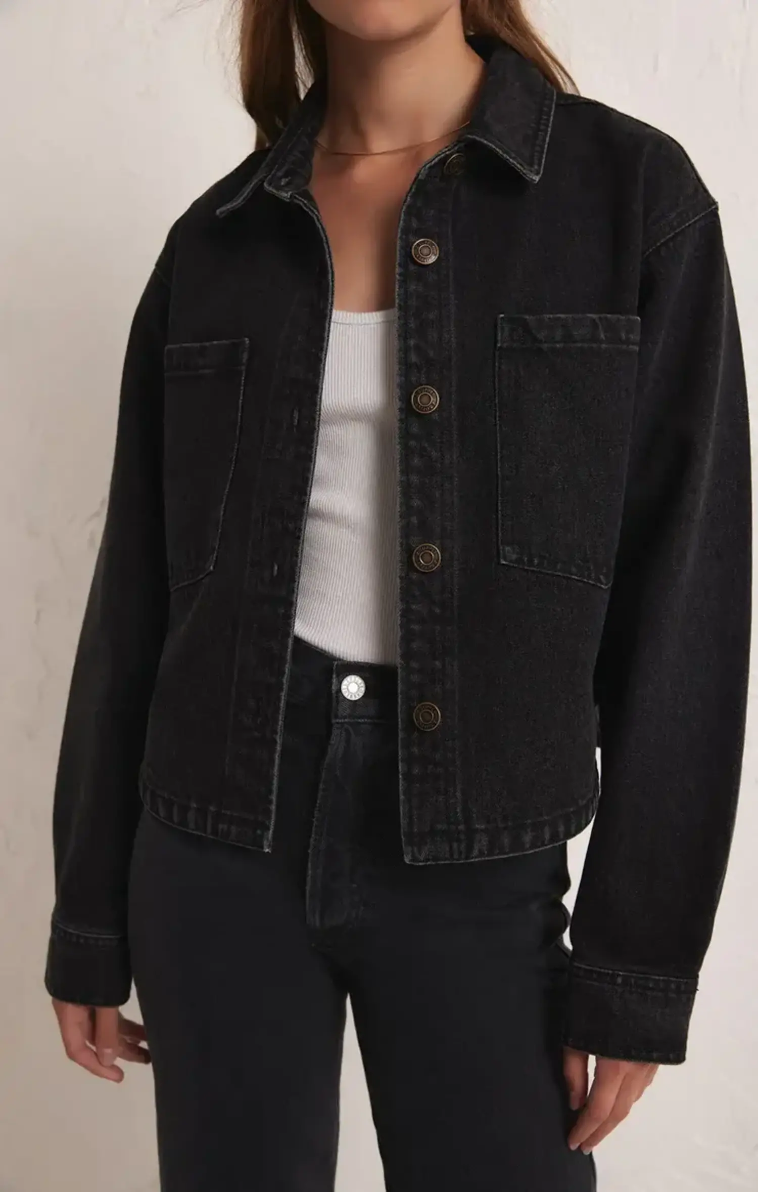 ZSupply All Day Cropped Denim Jacket Washed Black