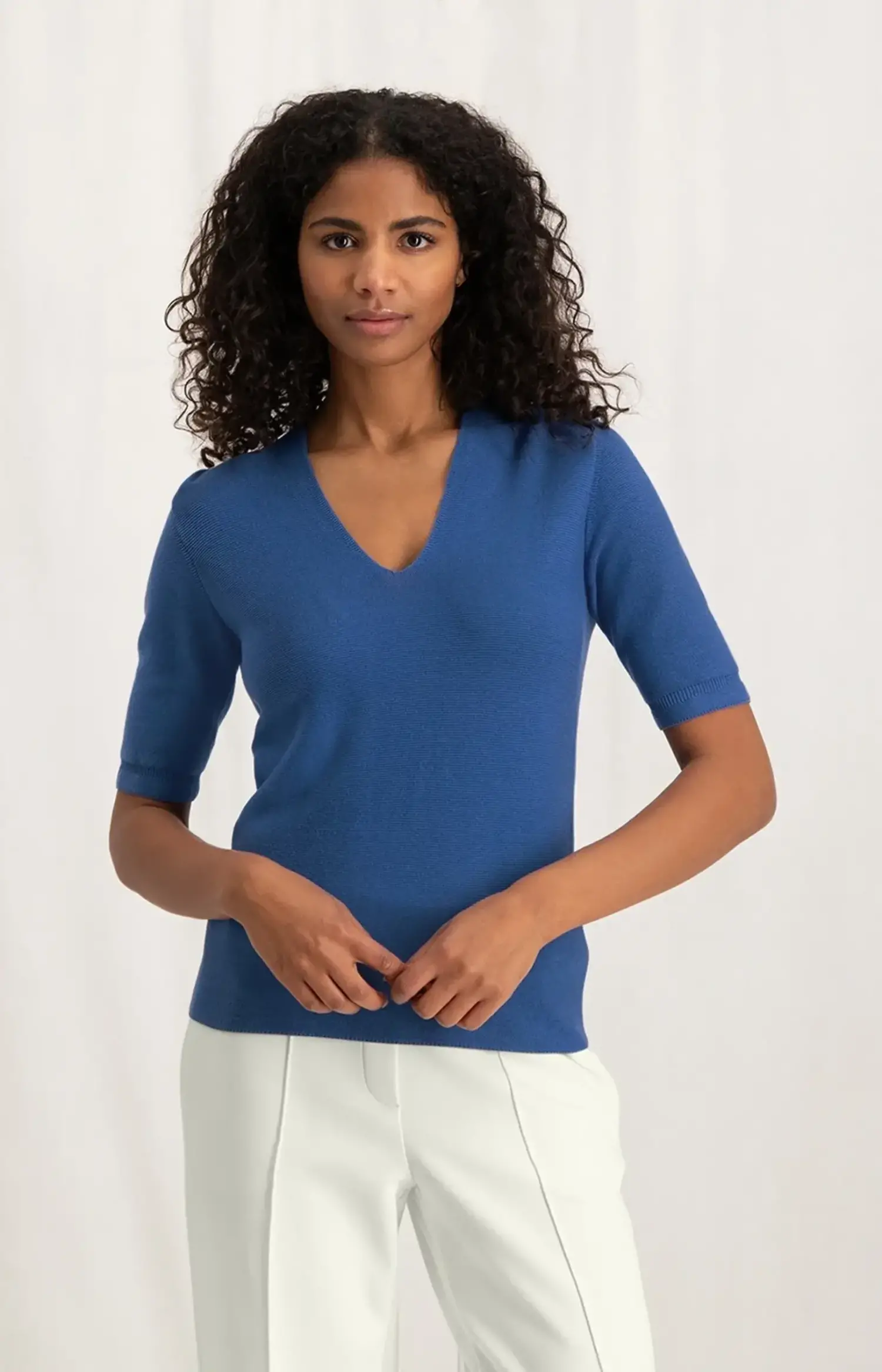Yaya | V-Neck Short Sleeve Sweater Bright Cobalt - Tryst Boutique