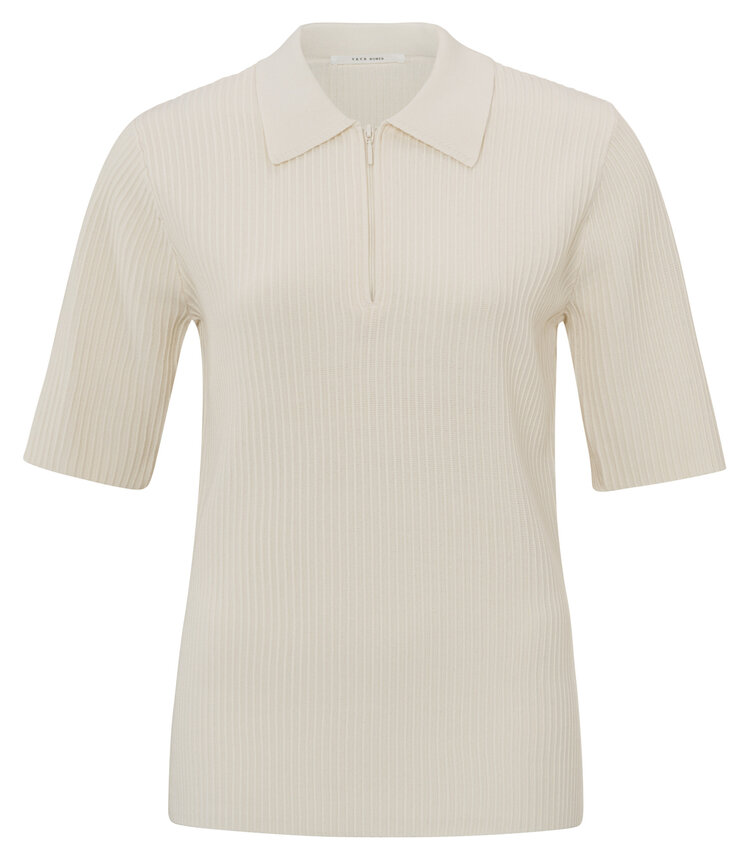 Yaya Rib Stitch Polo with Zipper Ivory White