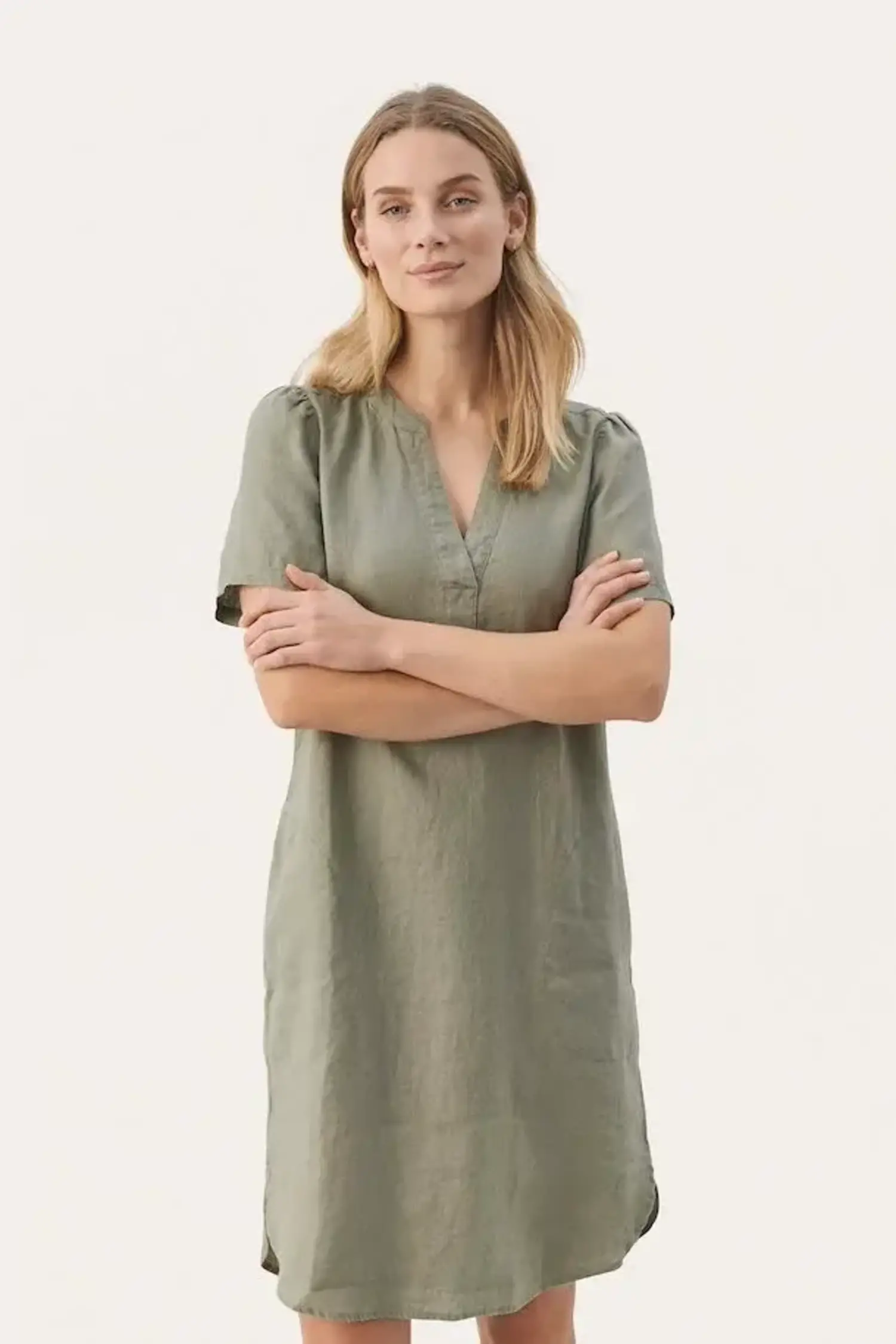 Part Two Aminase Linen Dress Vetiver