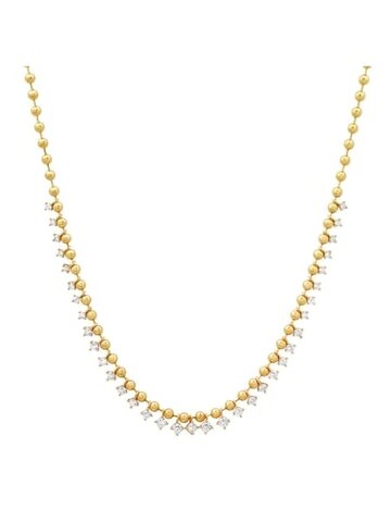 Gold Mini Ball Necklace w/Pearl and CZ Detailing