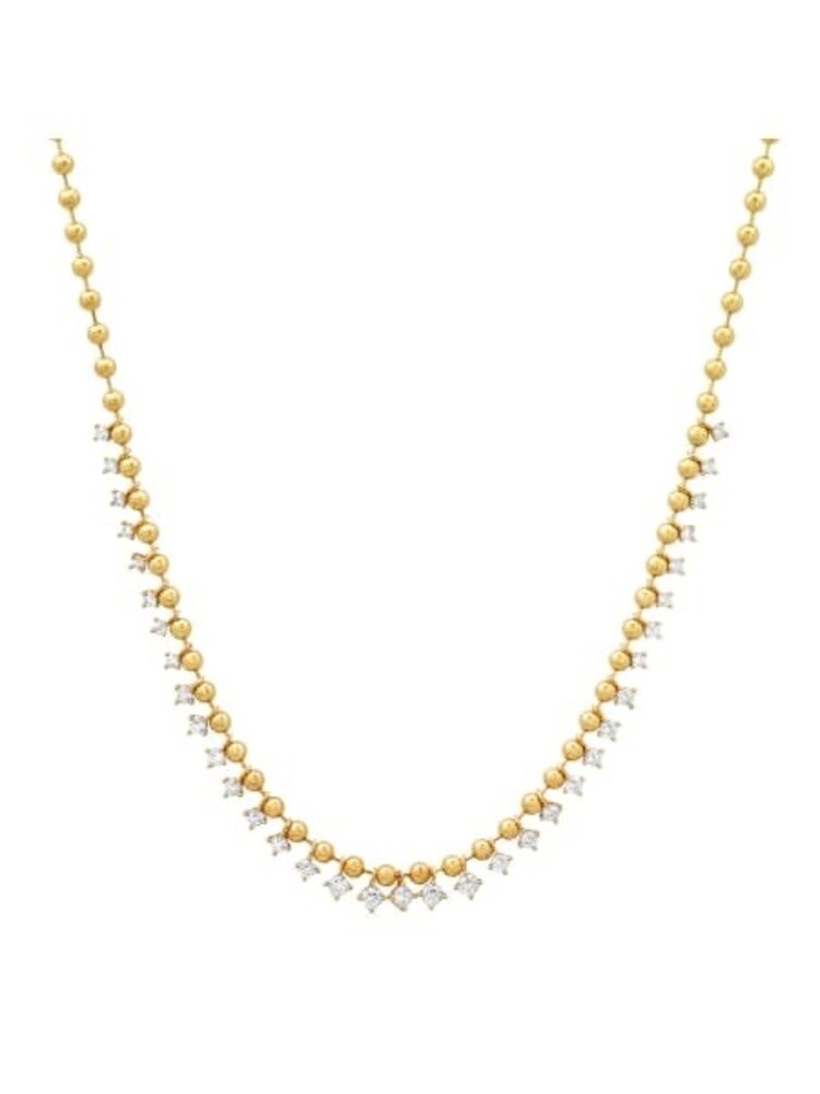 Gold Mini Ball Necklace w/Pearl and CZ Detailing