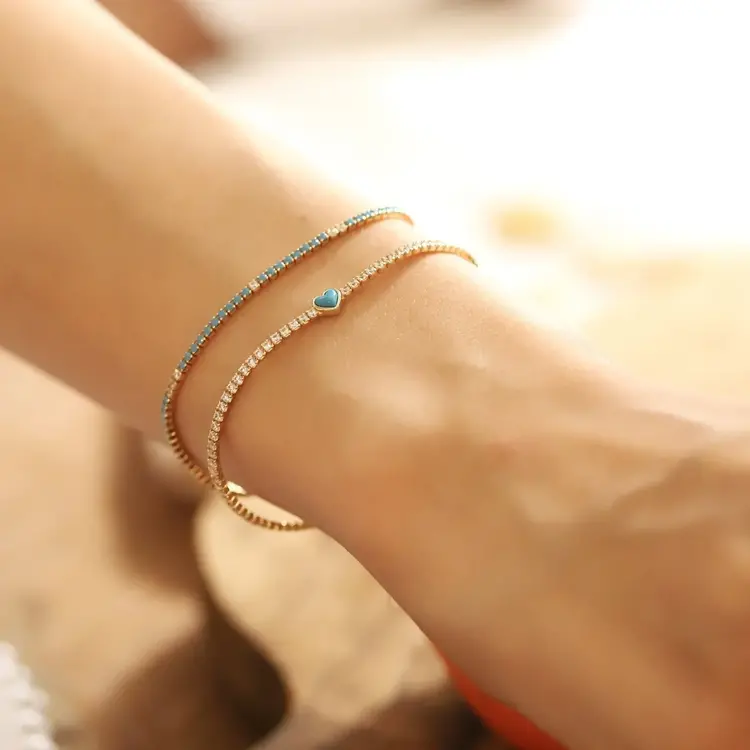 Gold Vermeil Tennis Chain Bracelet w/Turquoise Heart