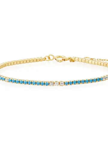 Gold Vermeil Turquoise Tennis Chain Bracelet with CZ Detailing