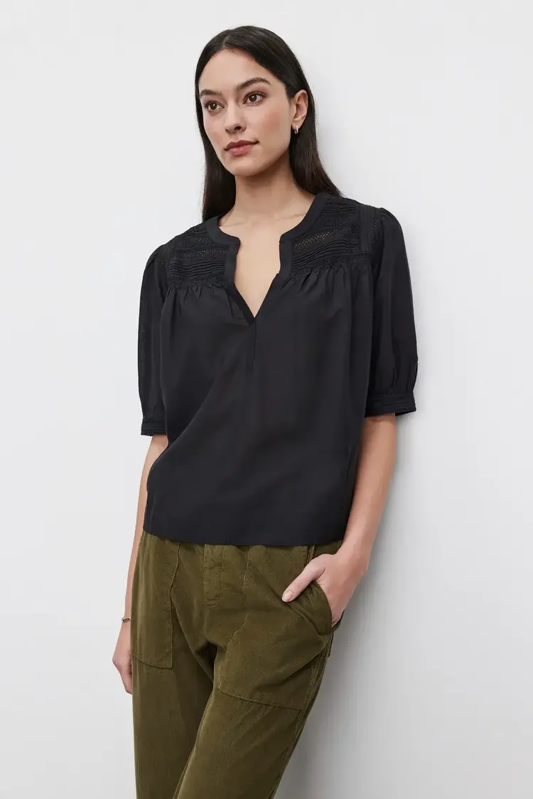 Velvet Marci Embroidered Blouse Black