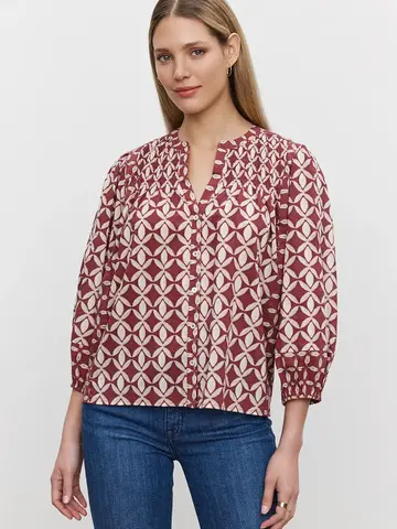 Velvet Haddon Printed Cotton Top Sangria