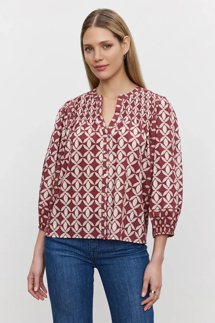Velvet Haddon Printed Cotton Top Sangria