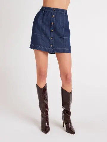 Bella Dahl Seamed Button Front Skirt Dark Denim