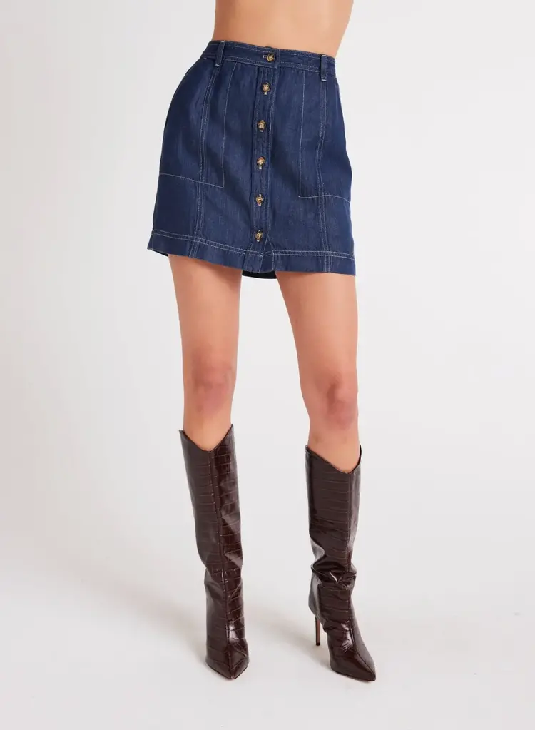 Bella Dahl Seamed Button Front Skirt Dark Denim
