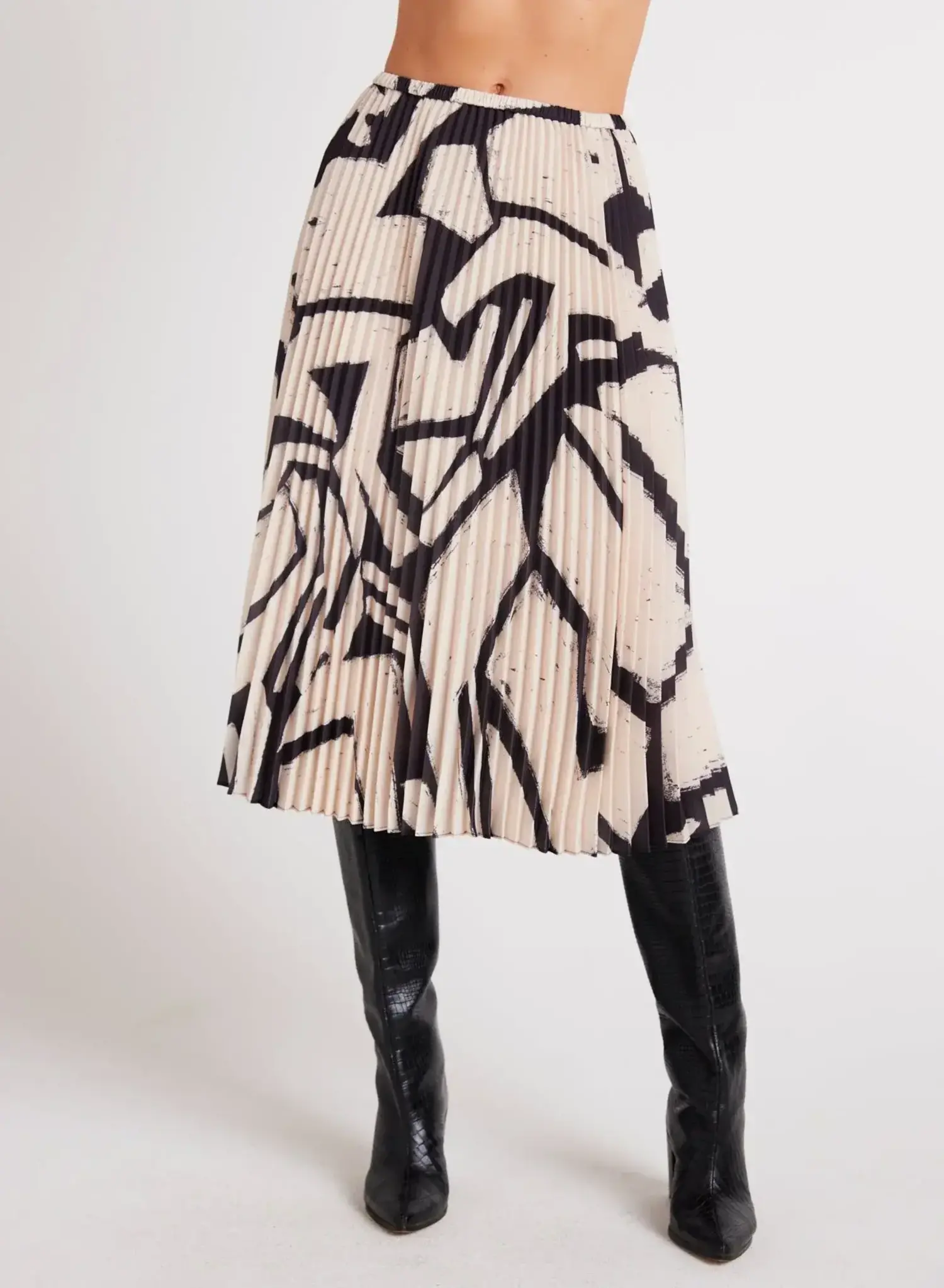 Bella Dahl Knife Pleat Midi Skirt Ivory Mosaic Print