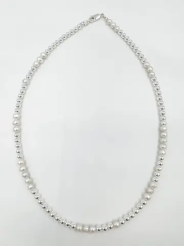 Saskia De Vries Sterling Silver and Pearl Necklace 4mm