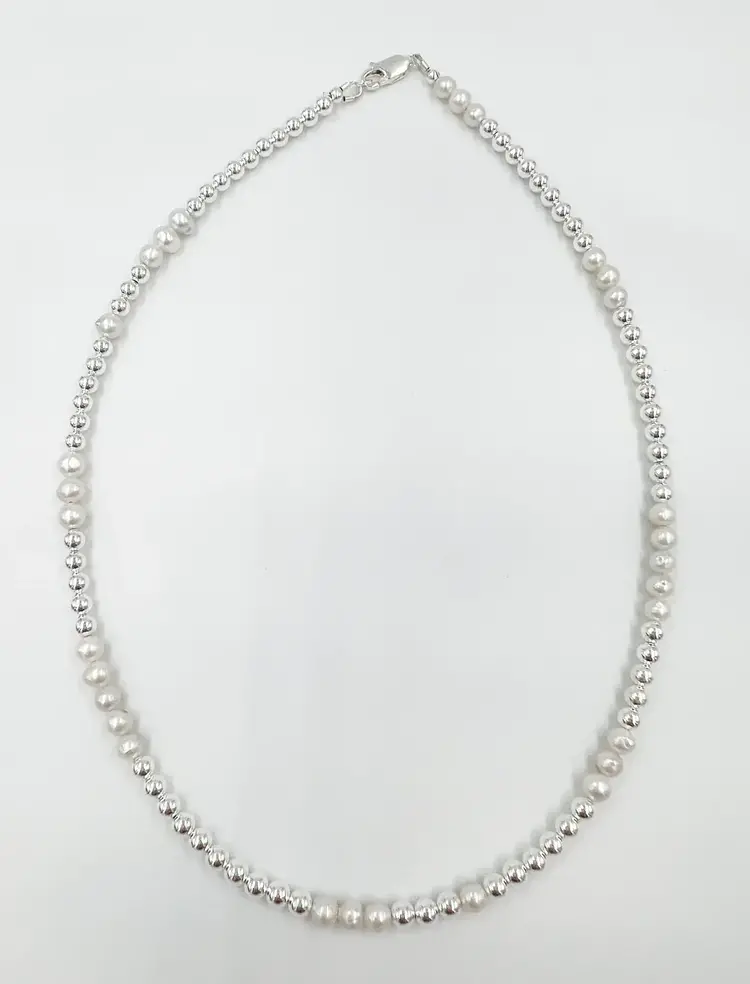Saskia De Vries Sterling Silver and Pearl Necklace 4mm