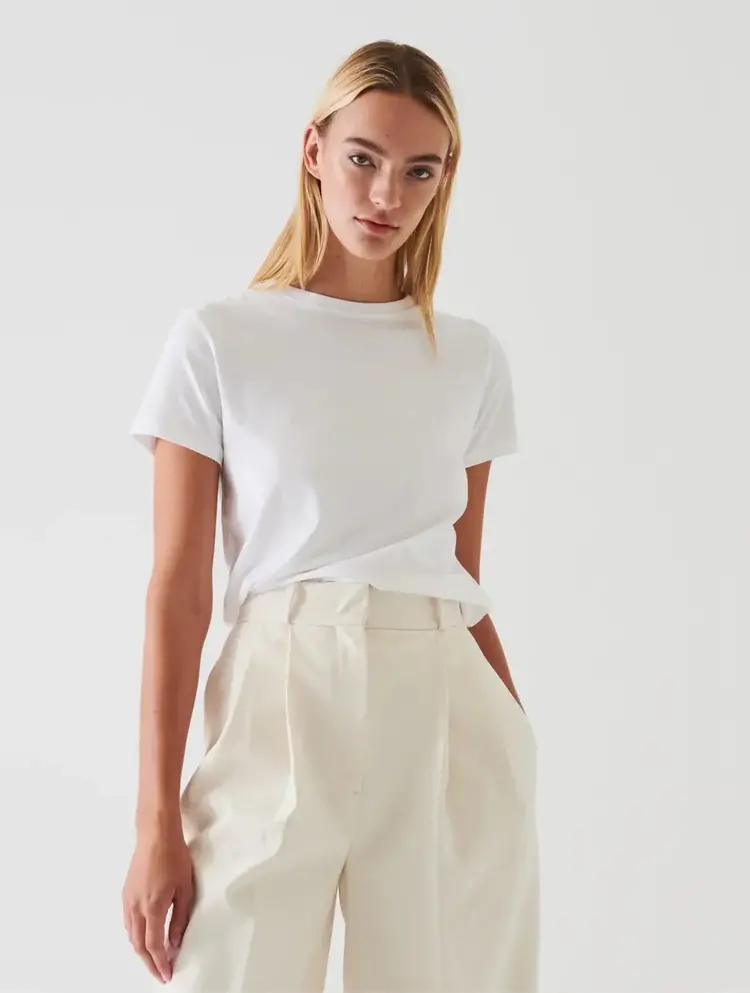 Patrick Assaraf Pima Cotton Stretch Slim T-Shirt Crew White