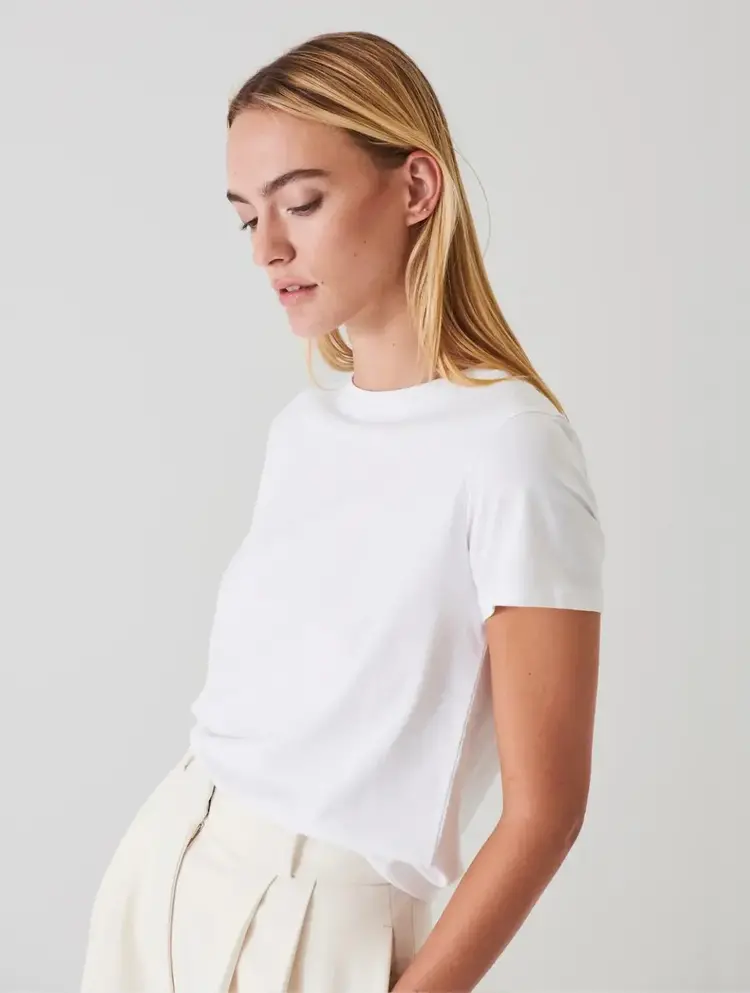 Patrick Assaraf Pima Cotton Stretch Slim T-Shirt Crew White