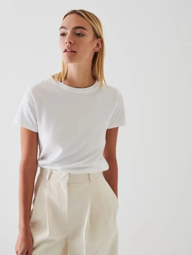 Patrick Assaraf Pima Cotton Stretch Slim T-Shirt Crew White