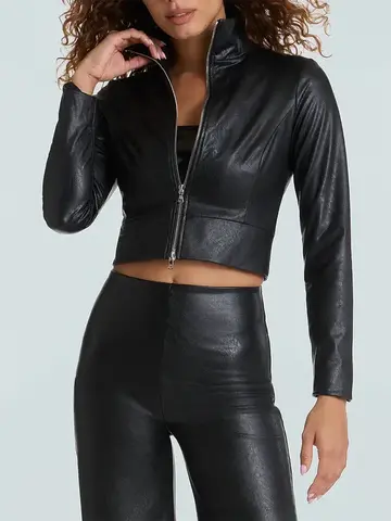 Commando Faux Leather Cropped Biker Jacket Black