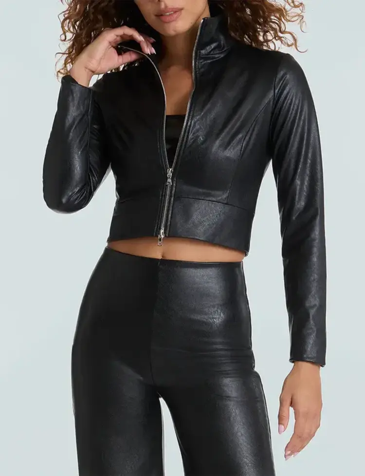 Commando Faux Leather Cropped Biker Jacket Black