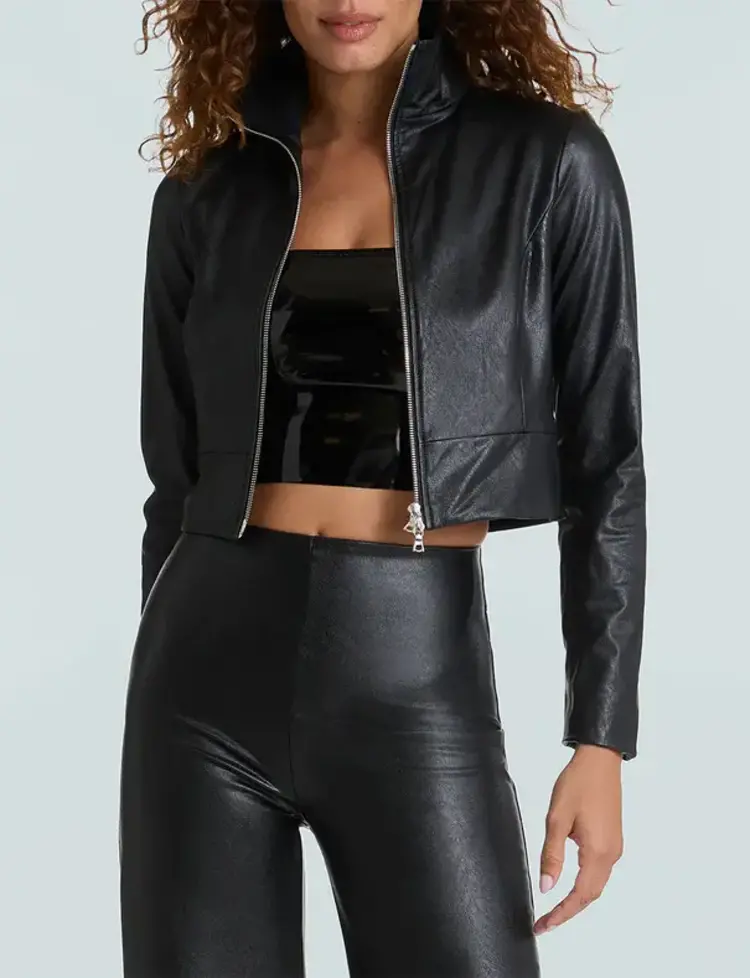 Commando Faux Leather Cropped Biker Jacket Black