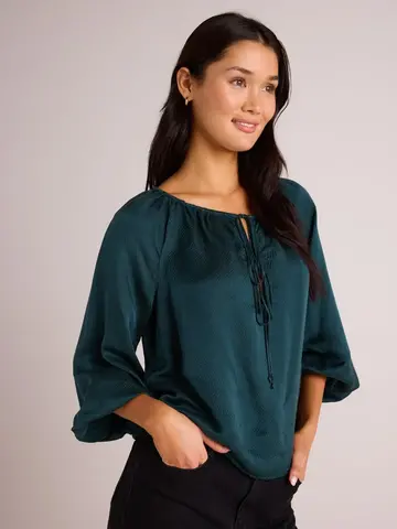 Bella Dahl Tie Neck Raglan Top Marine Teal