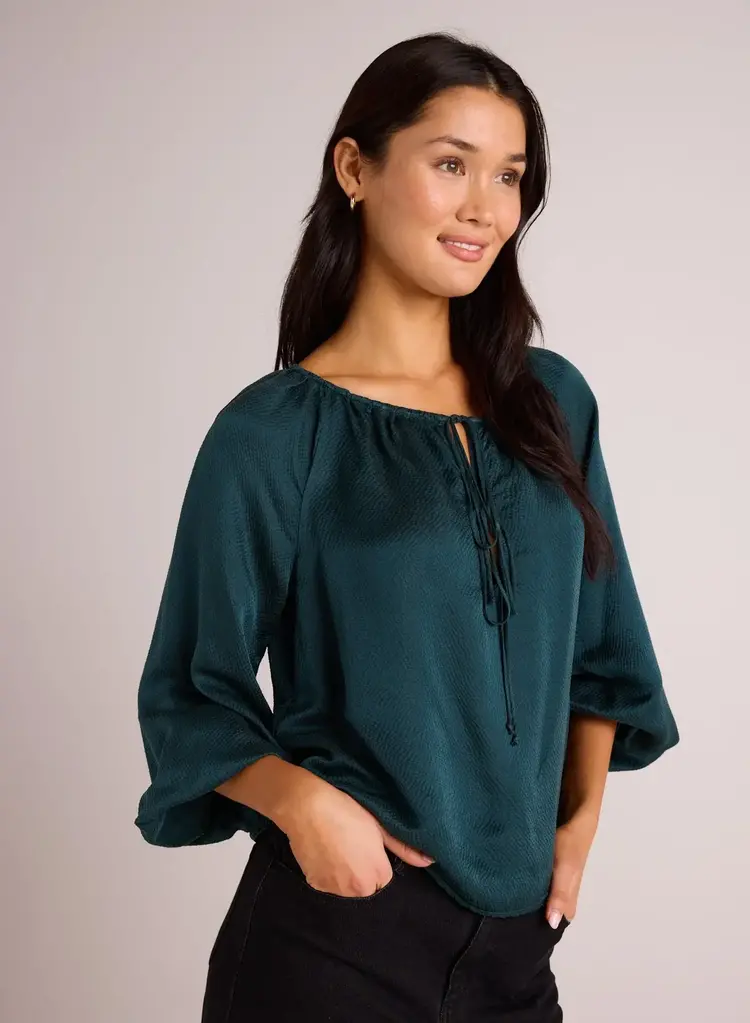 Bella Dahl Tie Neck Raglan Top Marine Teal