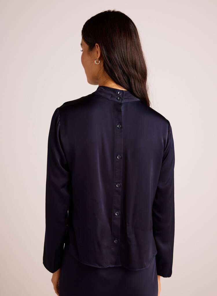 Bella Dahl Mock Neck Button Back Top Navy Eclipse