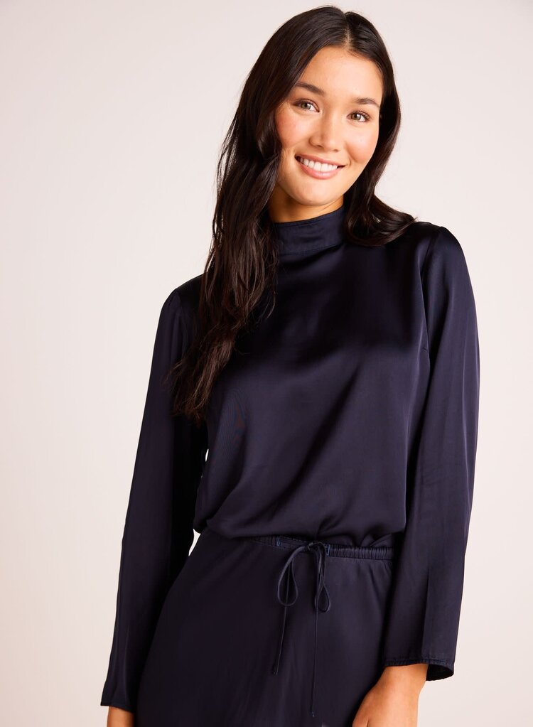 Bella Dahl Mock Neck Button Back Top Navy Eclipse