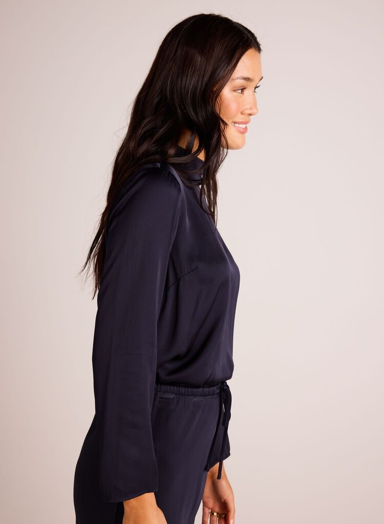 Bella Dahl Mock Neck Button Back Top Navy Eclipse