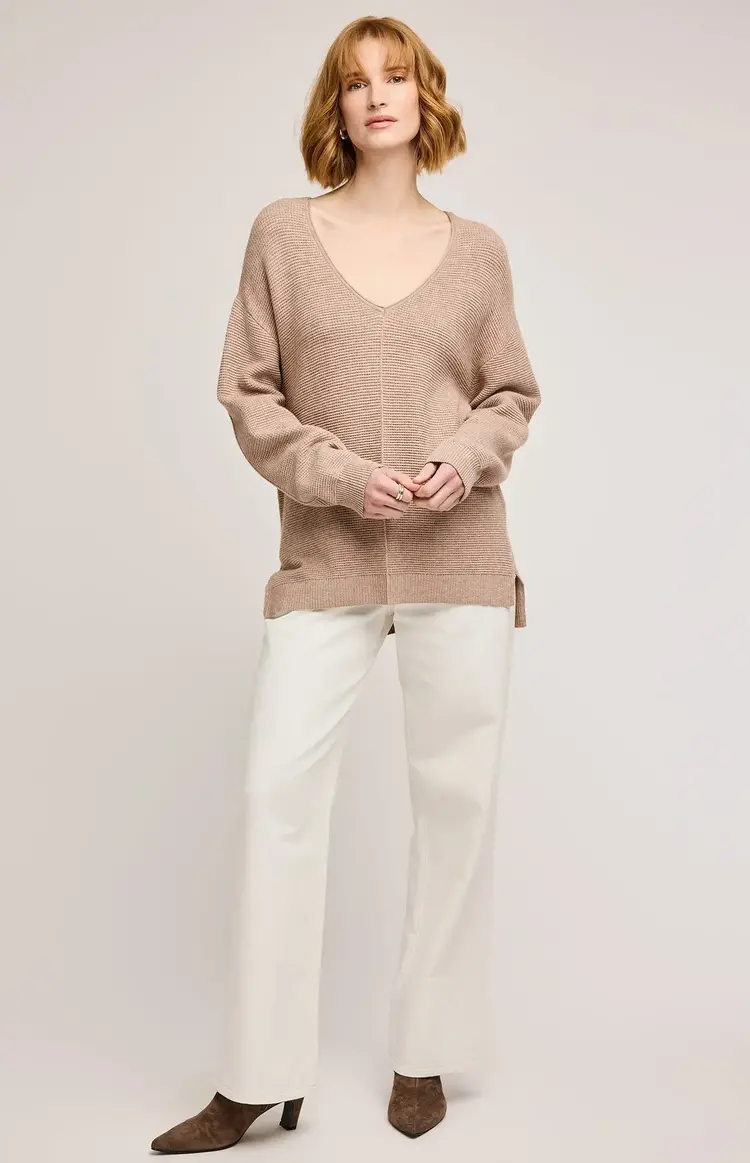 Gentle Fawn Lisbon V-Neck Sweater Heather Taupe