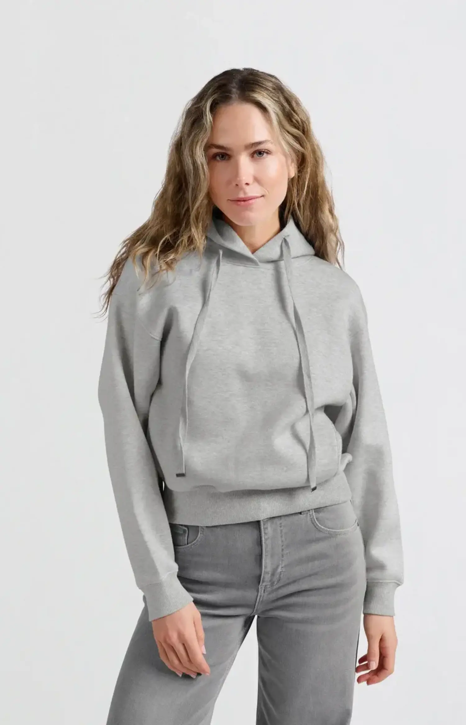 Yaya | Hoodie w/Zipper Detail Light Grey Melange - Tryst