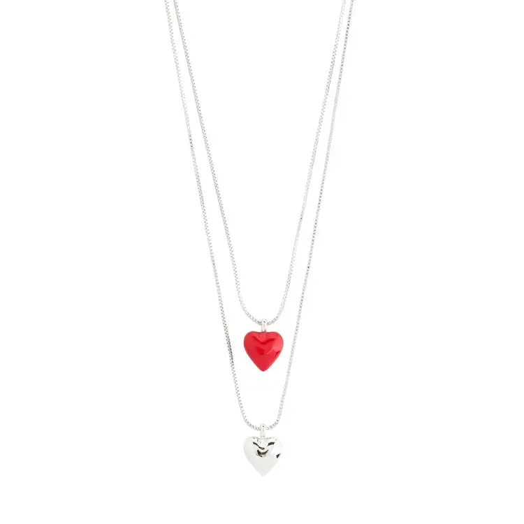 Pilgrim Jewellery MAEVE Red Heart 2 in 1 Necklace Set Silver